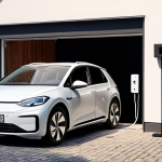**

Prompt: A modern Scandinavian home garage with a white Volkswagen ID.3 parked inside. A wall-mounted charging box is connected to the car. Sunlight streams through the garage door, highlighting the clean, minimalist design. Focus on the ease and convenience of home EV charging in a Swedish setting.
