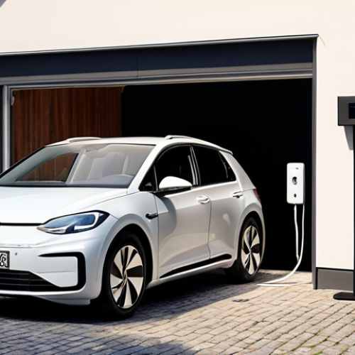 **

Prompt: A modern Scandinavian home garage with a white Volkswagen ID.3 parked inside. A wall-mounted charging box is connected to the car. Sunlight streams through the garage door, highlighting the clean, minimalist design. Focus on the ease and convenience of home EV charging in a Swedish setting.